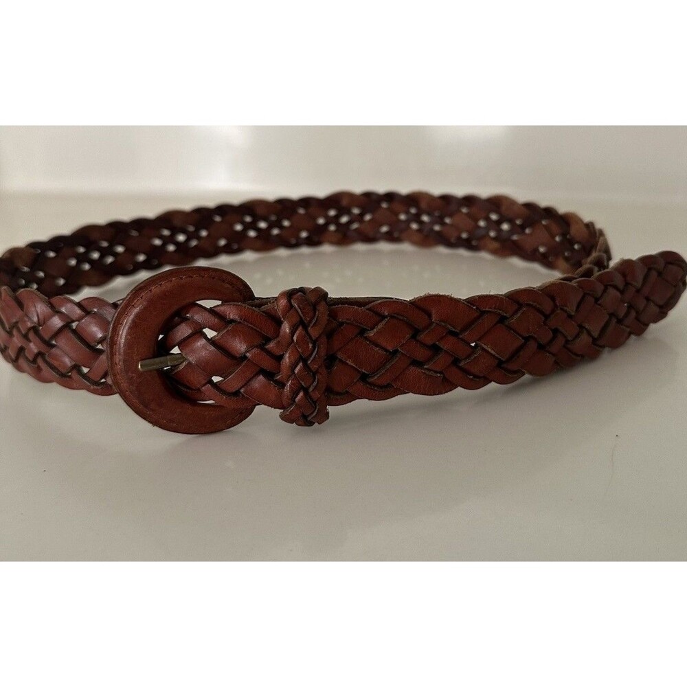 VTG 1980s 90’s Bass&Co? Boho Brown Leather Woven Braided Belt Women’s Large 1.5” - Picture 8 of 10